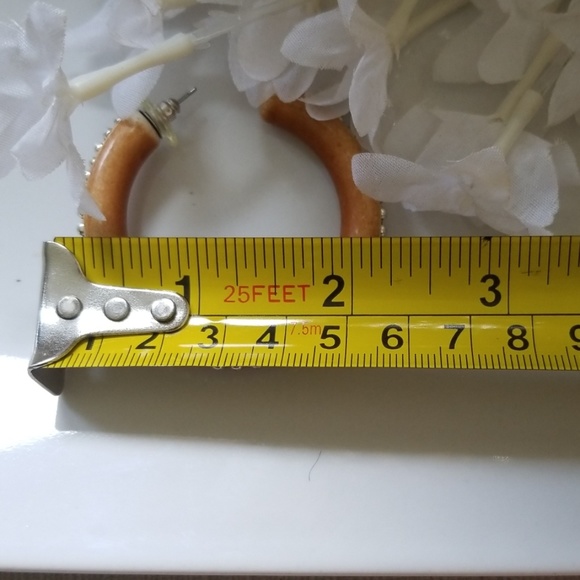 Camel Color Tan Round  Hoop Earrings Silver Embellishments - Picture 5 of 5